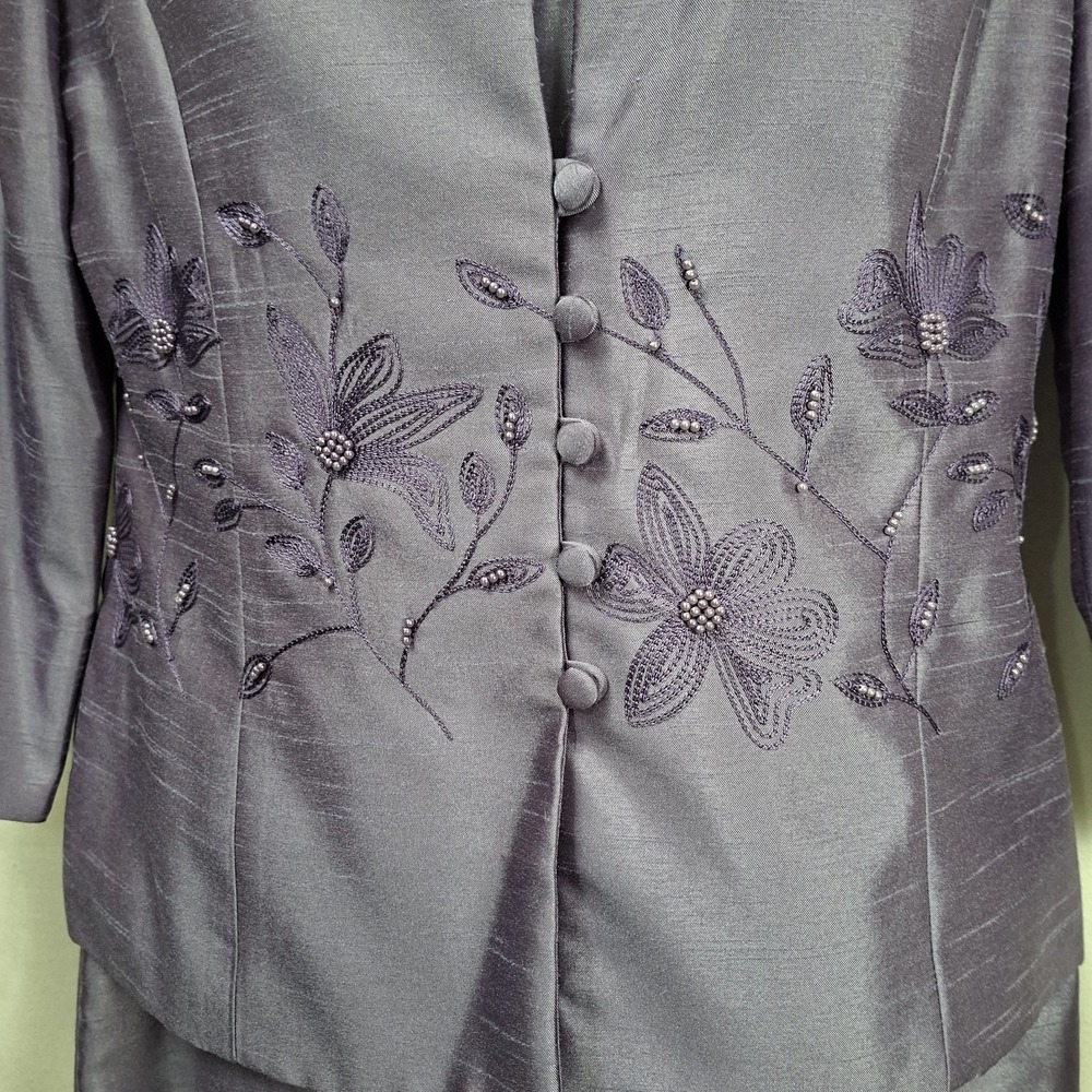 NEW Jessica Howard 2-Piece Amethyst Embroidered Jacket Dress Set 6 Tafetta